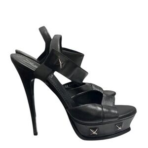 Yves Saint Laurent Black Leather Platform Sandals Size 37
